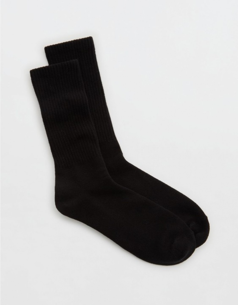 Aerie Ribbed Crew Socks Black | VXQ-709843