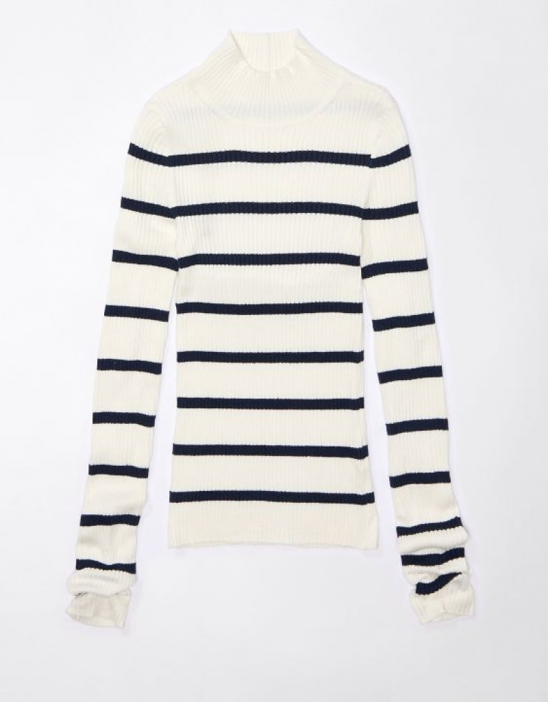 Aerie Ribbed Mock Neck Sweater Cream | KYT-365804