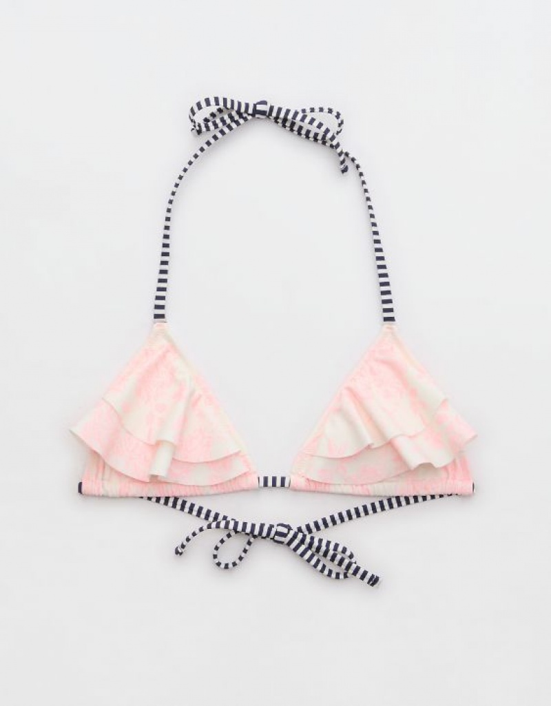 Aerie Ruffle String Triangle Bikini Top Pink | ERQ-943150