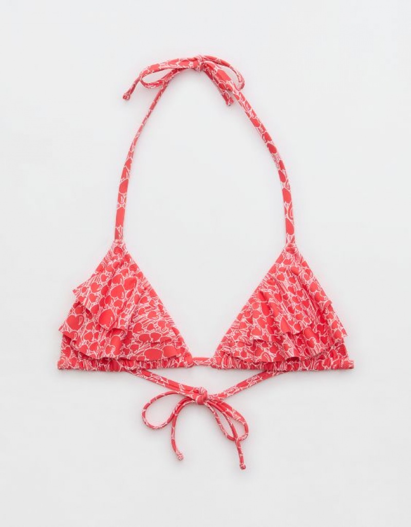 Aerie Ruffle String Triangle Bikini Top Red | NIE-068753