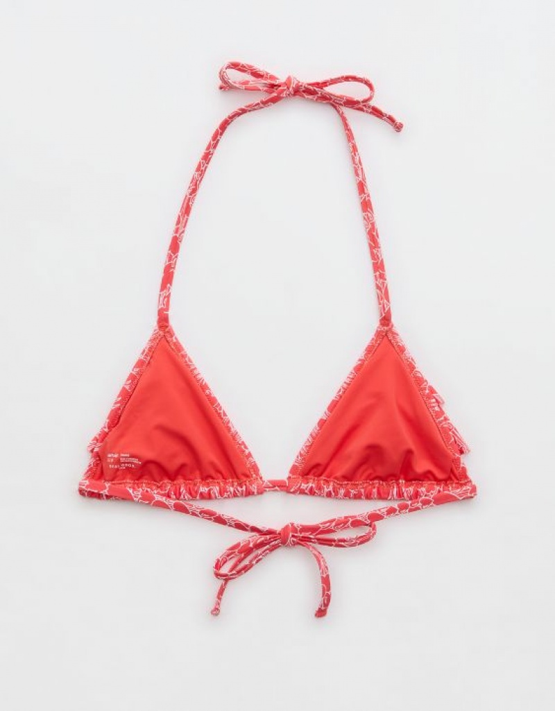 Aerie Ruffle String Triangle Bikini Top Red | NIE-068753