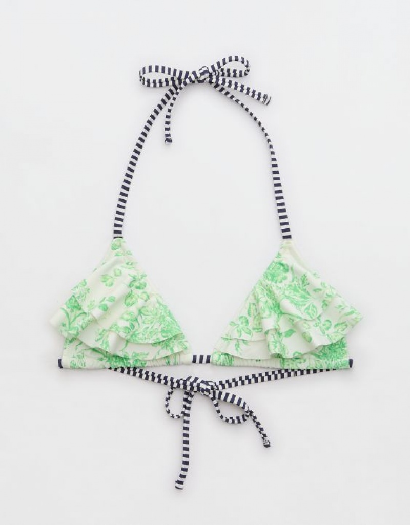 Aerie Ruffle String Triangle Bikini Top Green | ASH-907681