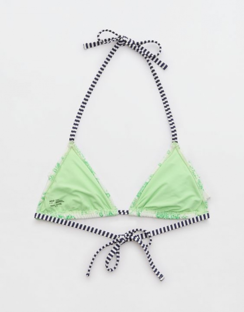 Aerie Ruffle String Triangle Bikini Top Green | ASH-907681