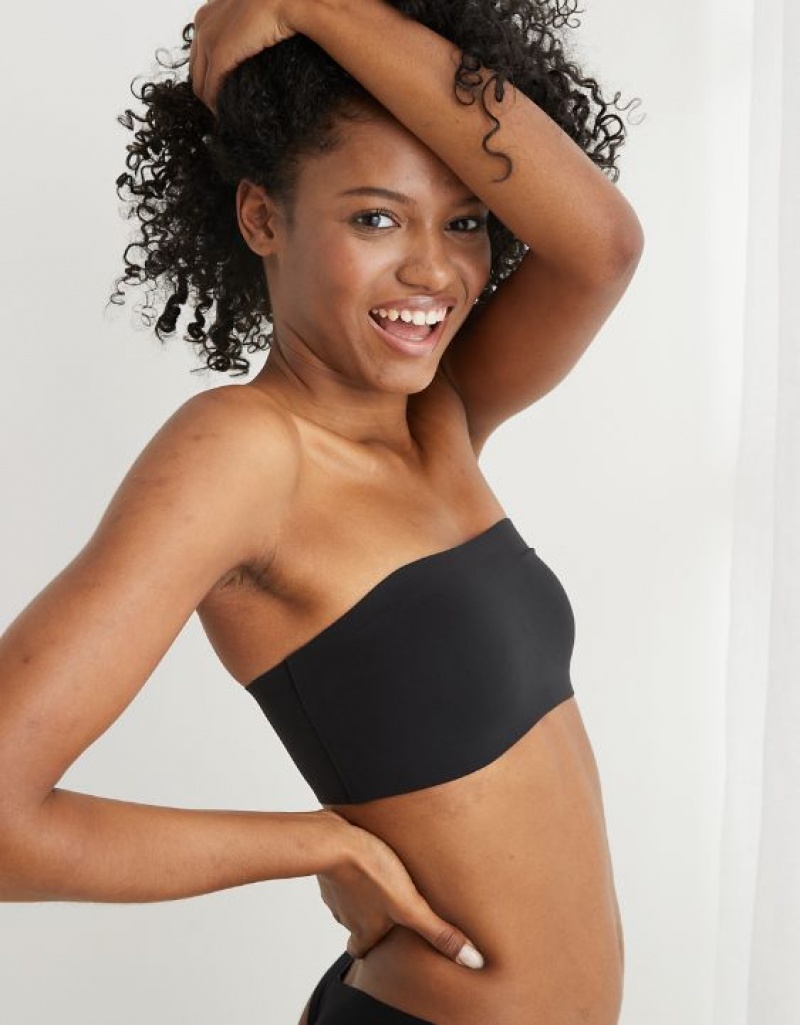 Aerie SMOOTHEZ Bandeaulette Bras Black | IRV-386241