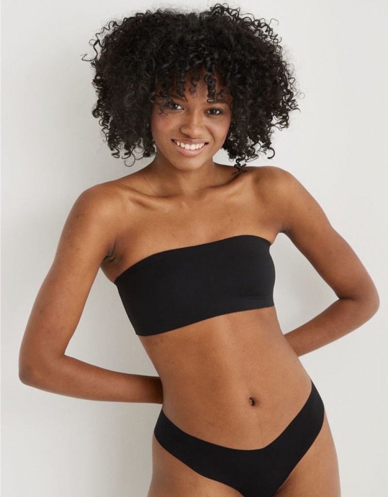 Aerie SMOOTHEZ Bandeaulette Bras Black | IRV-386241