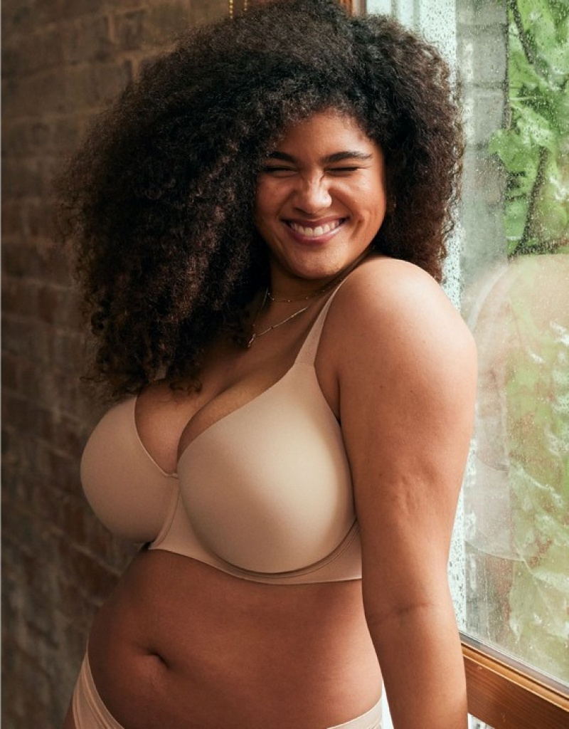 Aerie SMOOTHEZ Full Coverage Lightly Lined Bras Beige | GEA-709145