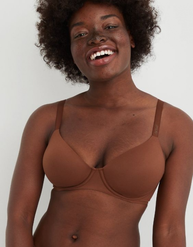 Aerie SMOOTHEZ Full Coverage Lightly Lined Bras Brown | FTI-581347