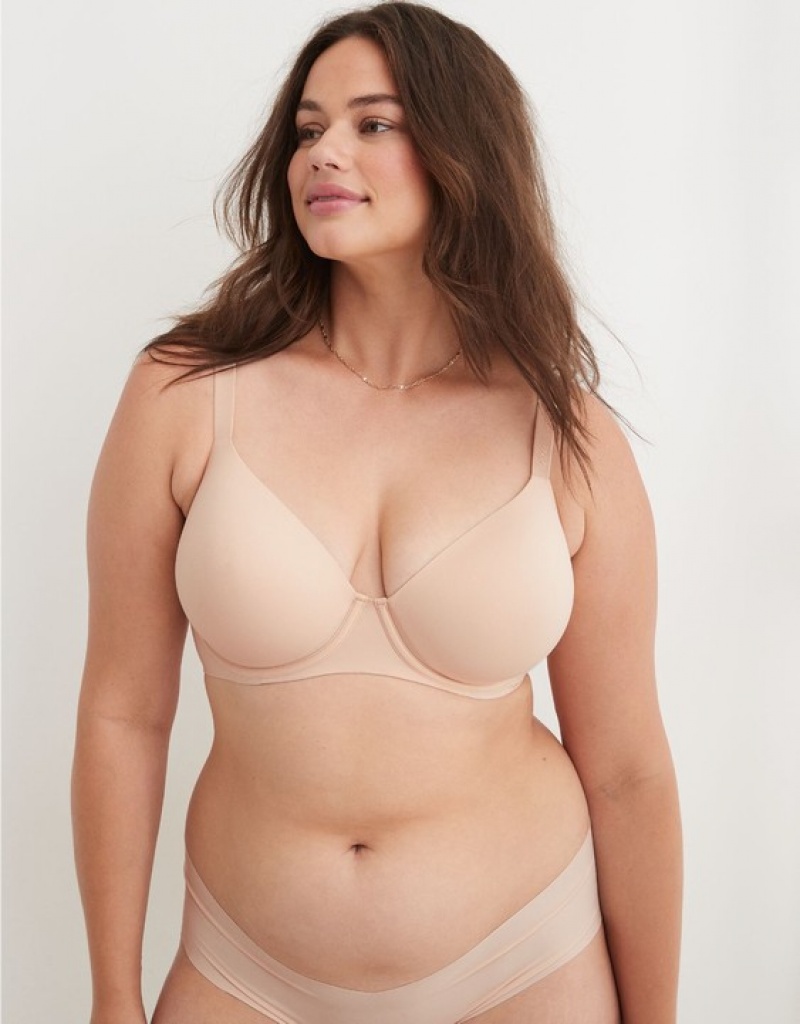 Aerie SMOOTHEZ Full Coverage Lightly Lined Bras Beige | AUB-790381