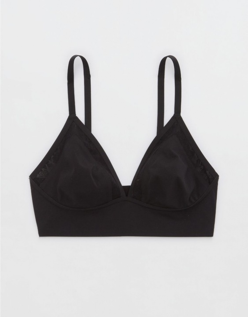 Aerie SMOOTHEZ Lace Trianglelette Bras Black | ESN-736124