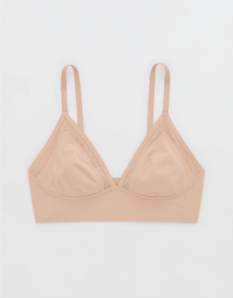 Aerie SMOOTHEZ Lace Trianglelette Bras Beige | OFX-635408