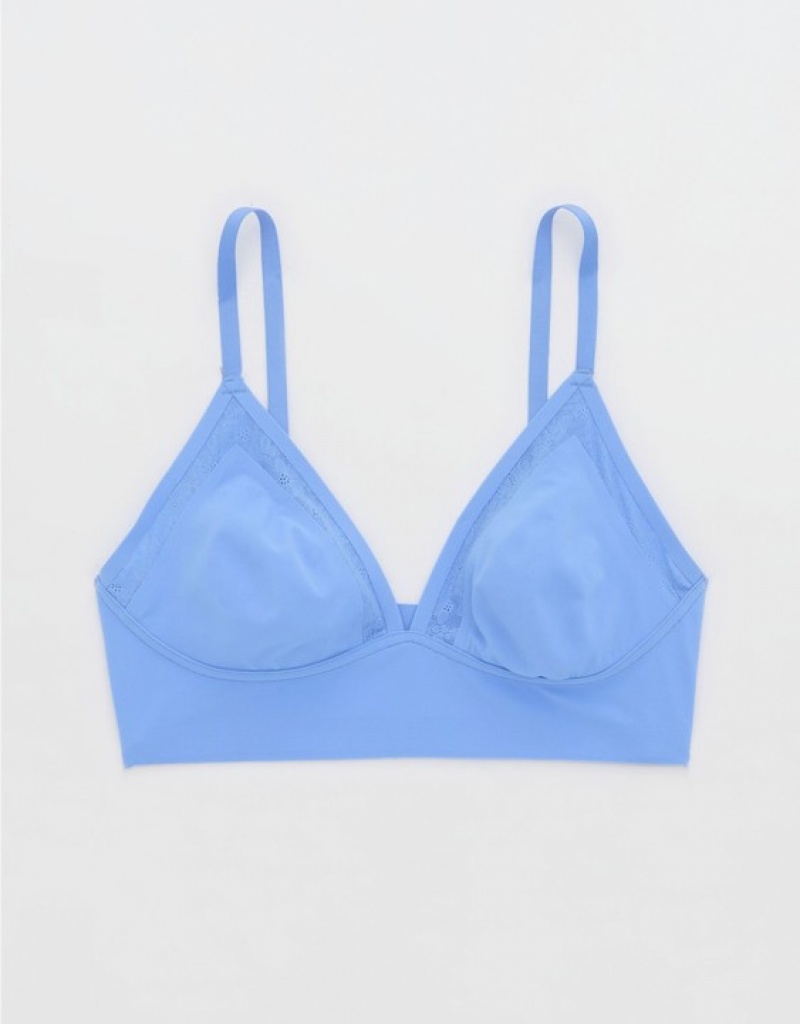 Aerie SMOOTHEZ Lace Trianglelette Bras Blue | ZWF-836214