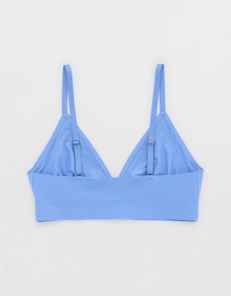 Aerie SMOOTHEZ Lace Trianglelette Bras Blue | ZWF-836214