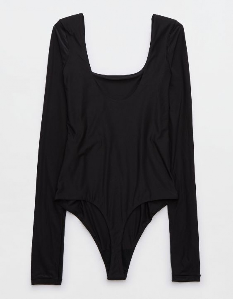 Aerie SMOOTHEZ Long Sleeve Bodysuit Black | JKA-058671