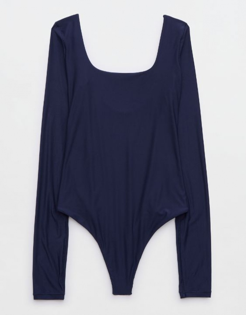 Aerie SMOOTHEZ Long Sleeve Bodysuit Navy | FKO-432890