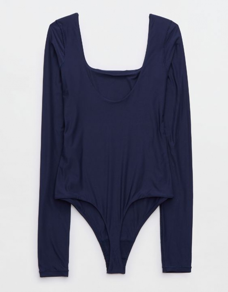 Aerie SMOOTHEZ Long Sleeve Bodysuit Navy | FKO-432890