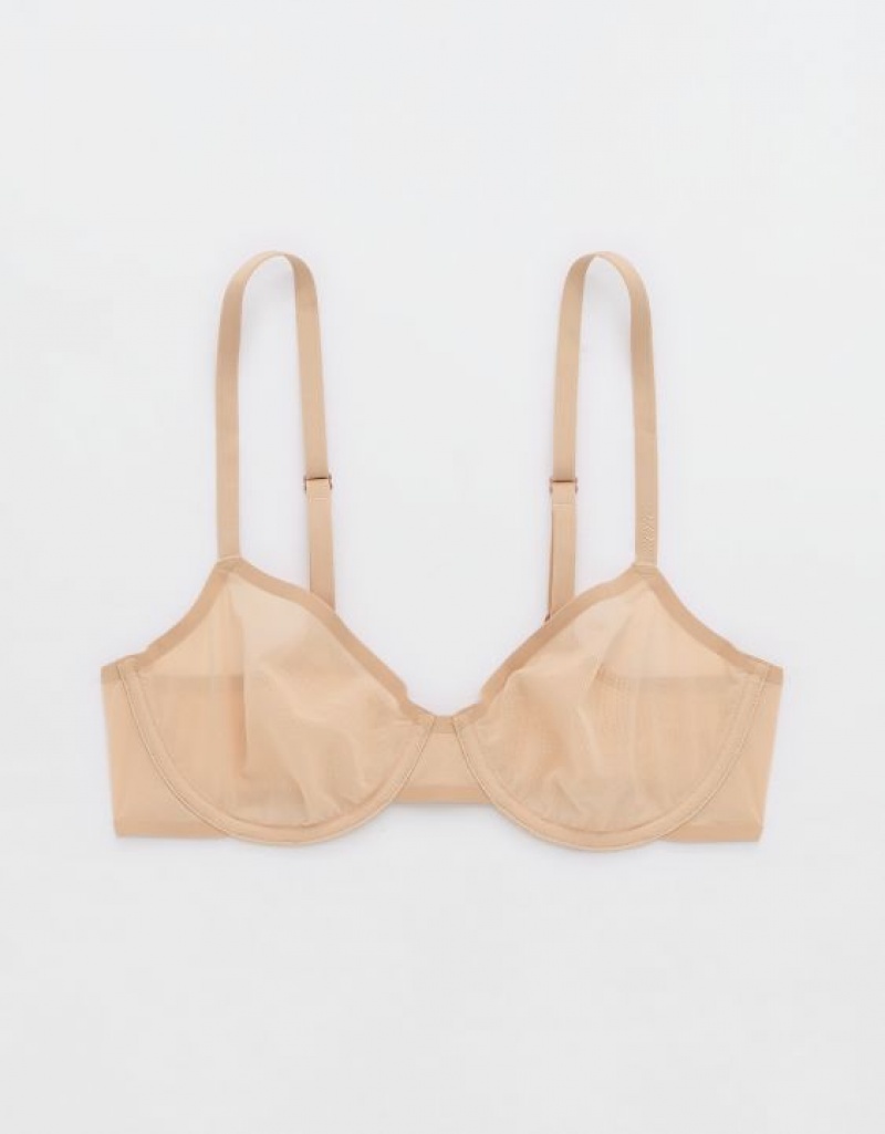 Aerie SMOOTHEZ Mesh Unlined Bras Beige | AXI-091763