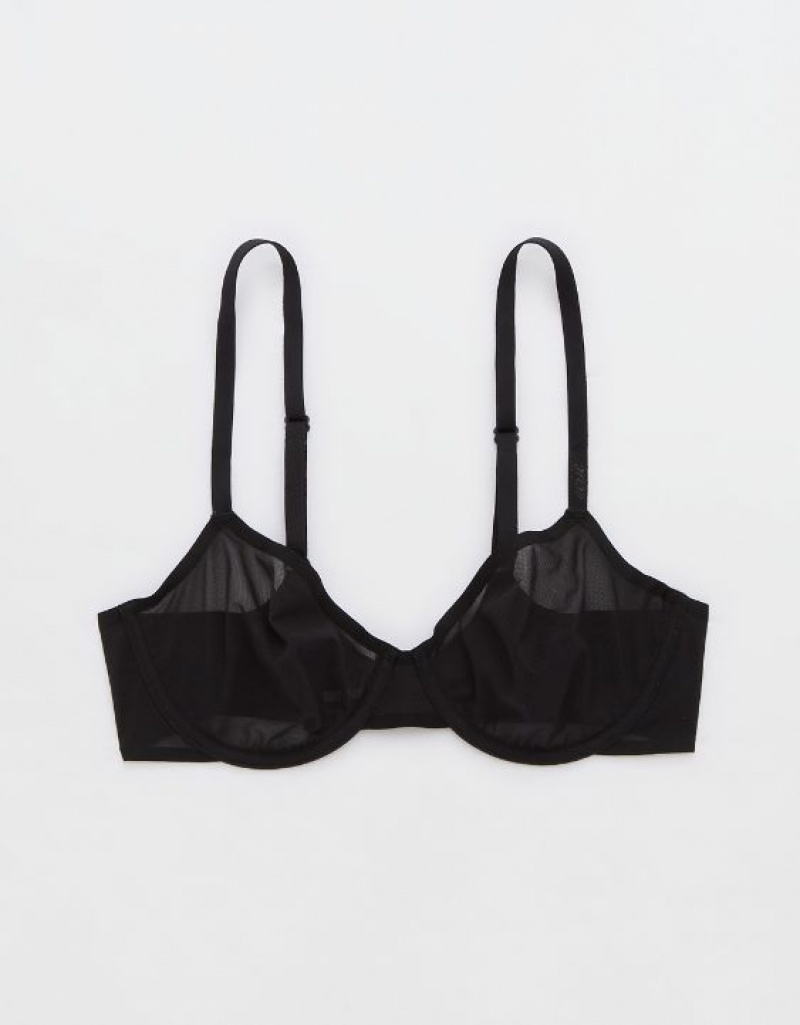 Aerie SMOOTHEZ Mesh Unlined Bras Black | QAC-012973