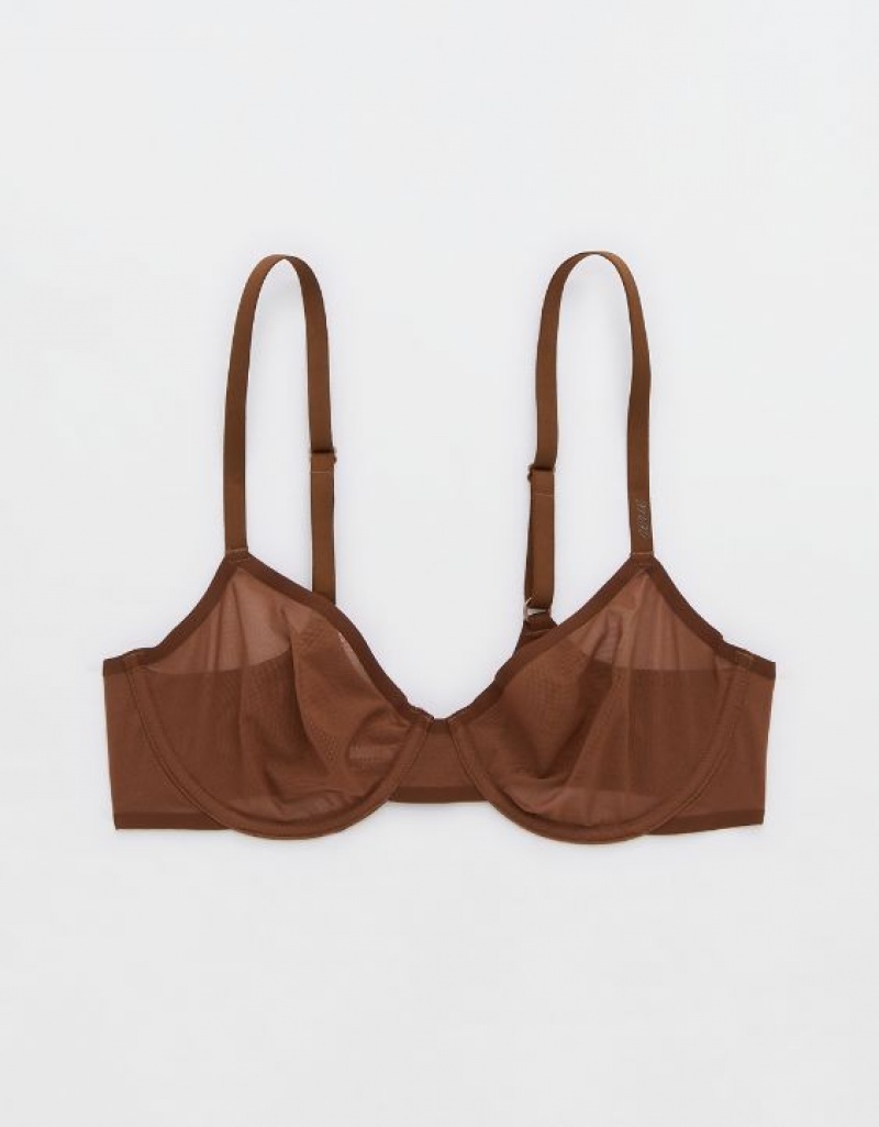 Aerie SMOOTHEZ Mesh Unlined Bras Brown | IFC-306427