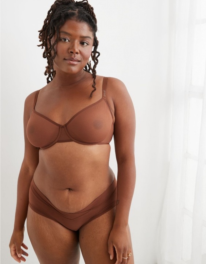 Aerie SMOOTHEZ Mesh Unlined Bras Brown | IFC-306427