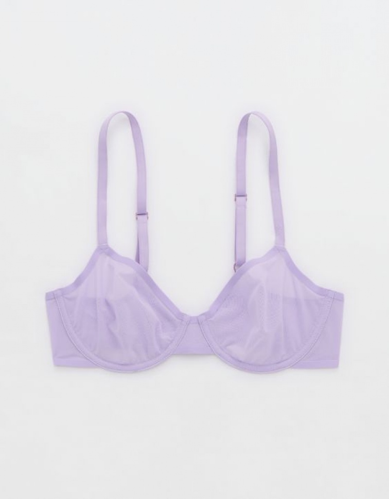 Aerie SMOOTHEZ Mesh Unlined Bras Purple / Wash | UGH-756390