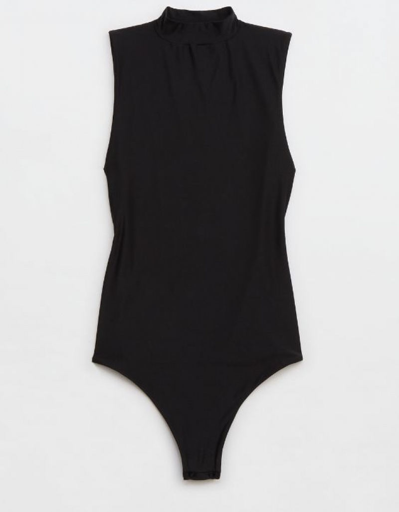 Aerie SMOOTHEZ Mock Neck Bodysuit Black | WMB-829415