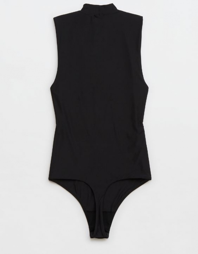 Aerie SMOOTHEZ Mock Neck Bodysuit Black | WMB-829415