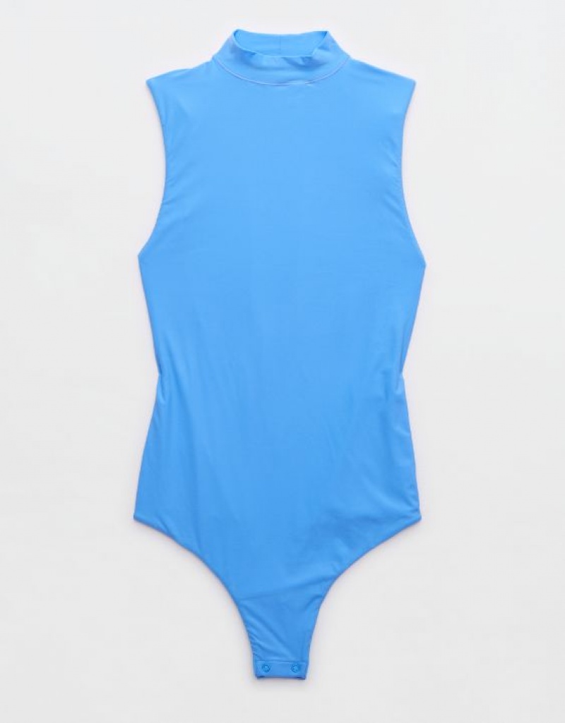 Aerie SMOOTHEZ Mock Neck Bodysuit Blue | GAS-697481