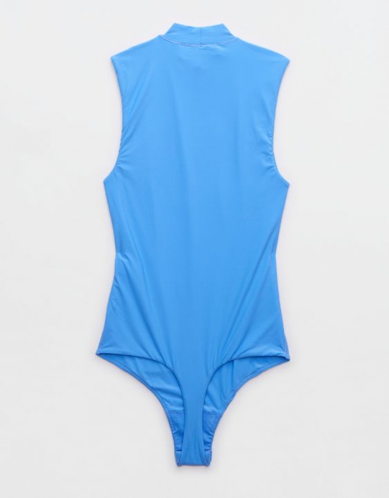 Aerie SMOOTHEZ Mock Neck Bodysuit Blue | GAS-697481