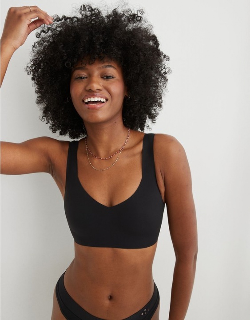 Aerie SMOOTHEZ Padded Sweetheartlette Bras Black | DEI-075126