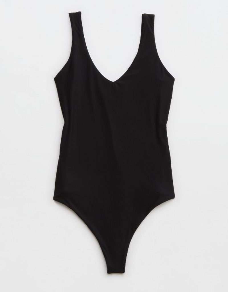 Aerie SMOOTHEZ Plunge Bodysuit Black | ZXI-081546