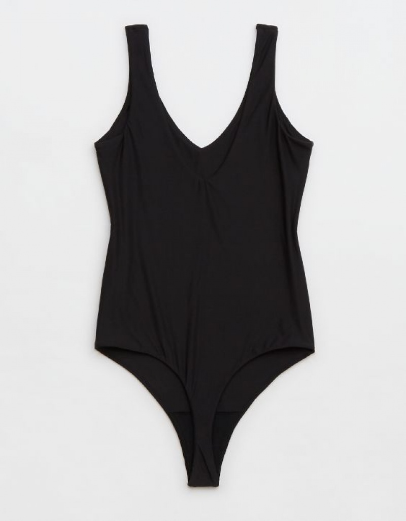 Aerie SMOOTHEZ Plunge Bodysuit Black | ZXI-081546