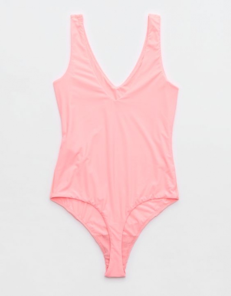 Aerie SMOOTHEZ Plunge Bodysuit Pink | CGR-291543