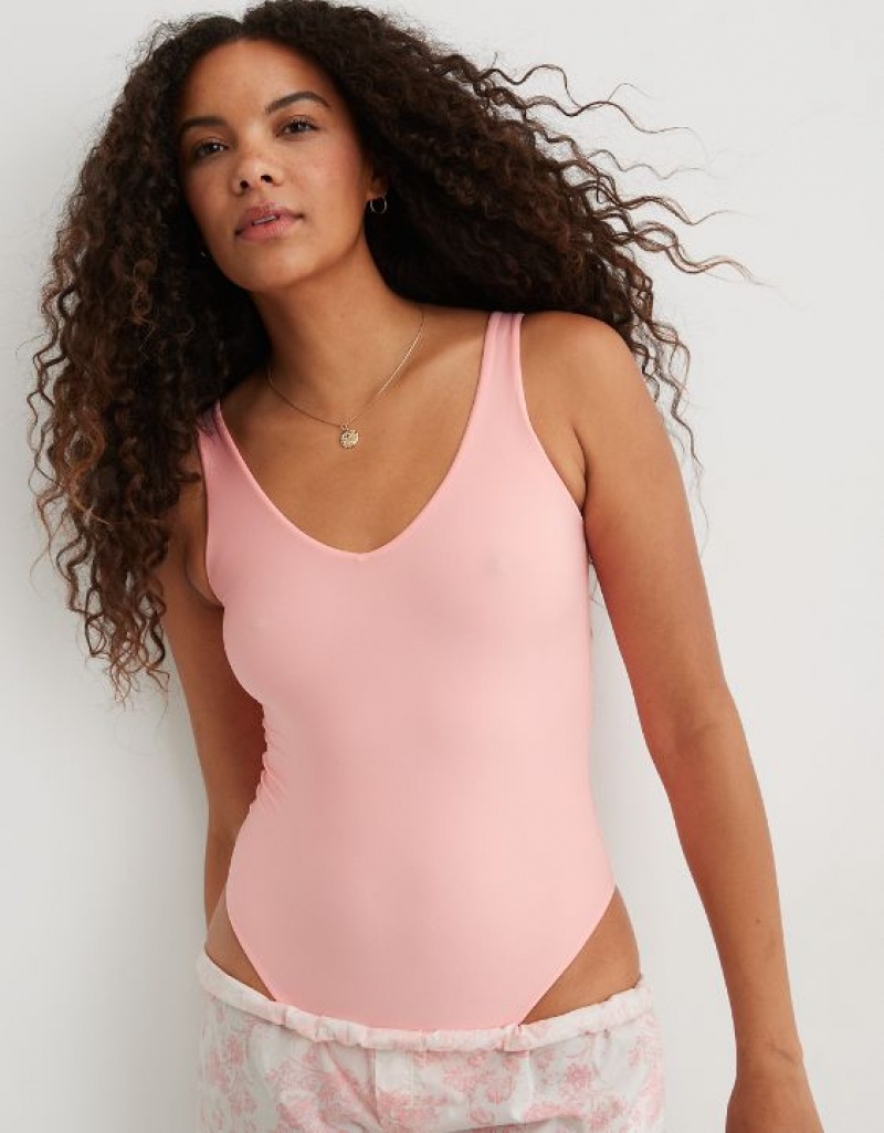 Aerie SMOOTHEZ Plunge Bodysuit Pink | CGR-291543