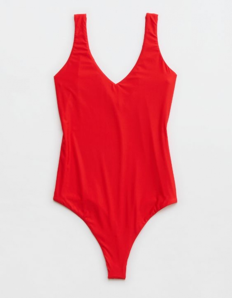 Aerie SMOOTHEZ Plunge Bodysuit Red | AVL-683409