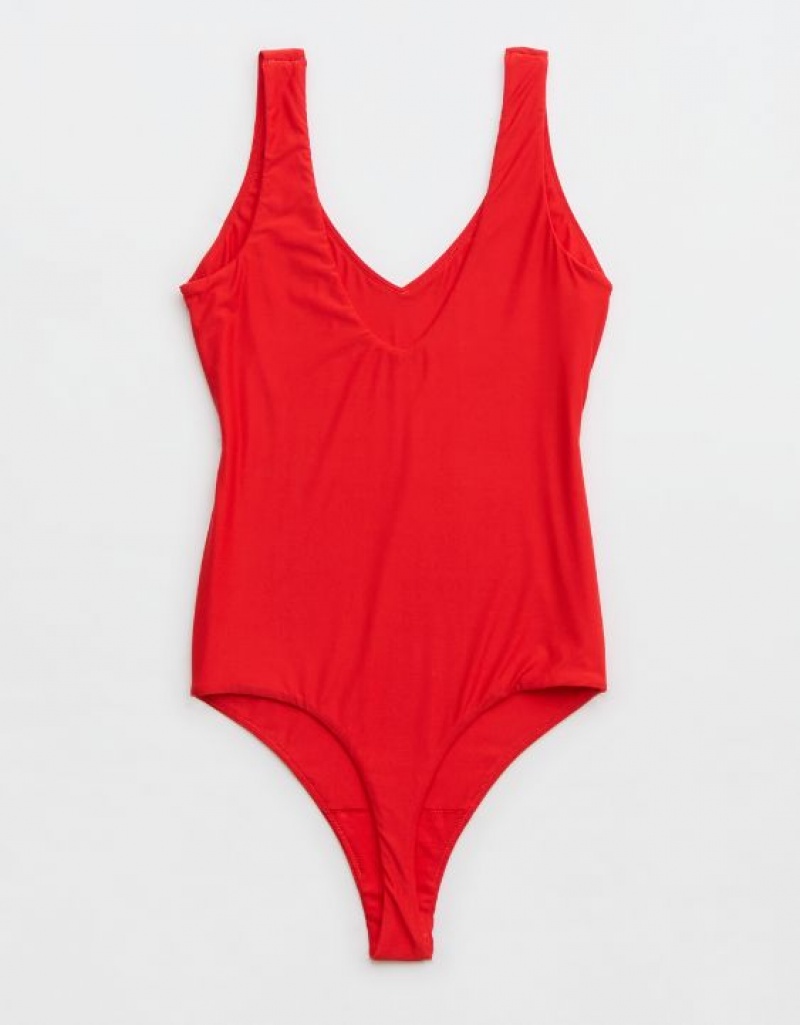 Aerie SMOOTHEZ Plunge Bodysuit Red | AVL-683409