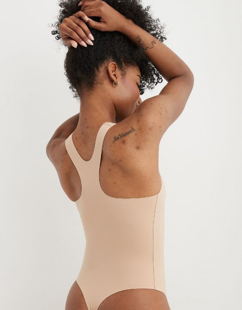 Aerie SMOOTHEZ Racerback Bodysuit Beige | RNU-521036