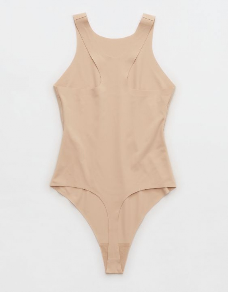 Aerie SMOOTHEZ Racerback Bodysuit Beige | RNU-521036