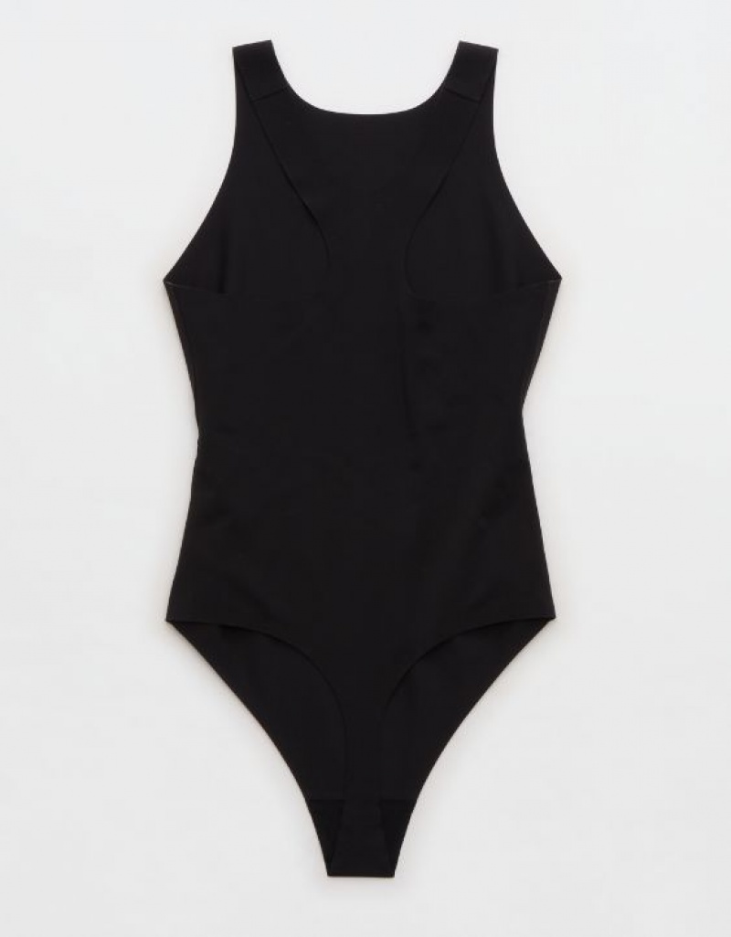 Aerie SMOOTHEZ Racerback Bodysuit Black | UGW-927130