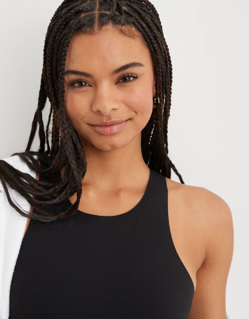 Aerie SMOOTHEZ Racerback Bodysuit Black | UGW-927130