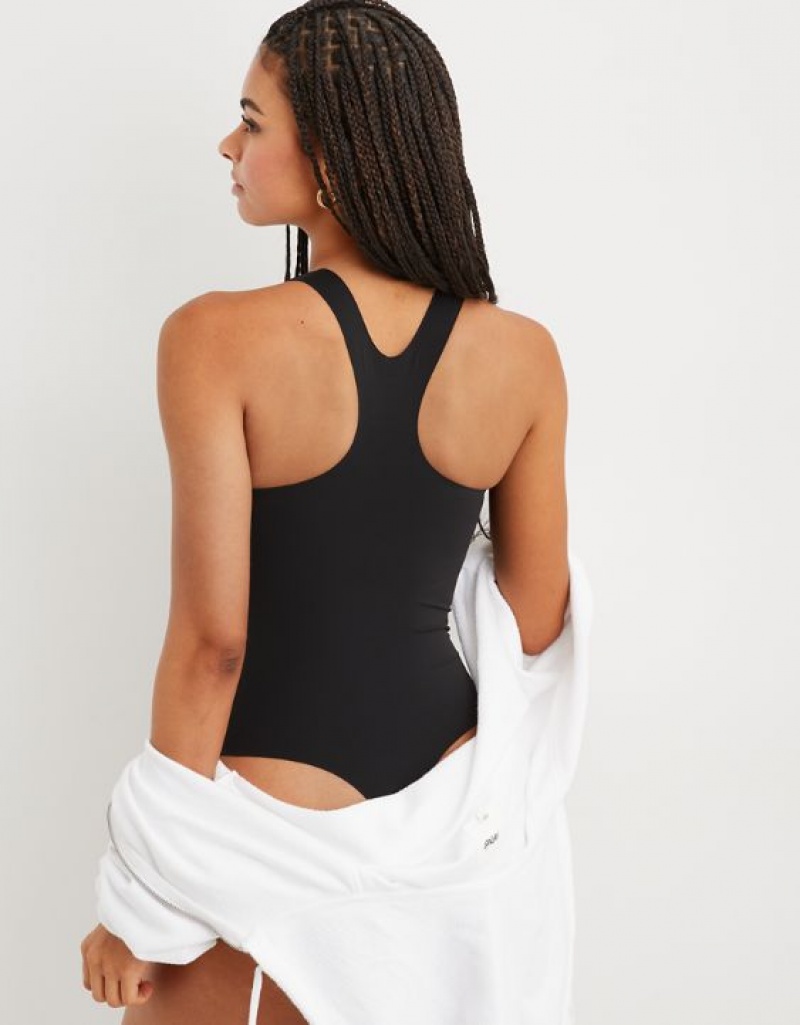 Aerie SMOOTHEZ Racerback Bodysuit Black | UGW-927130