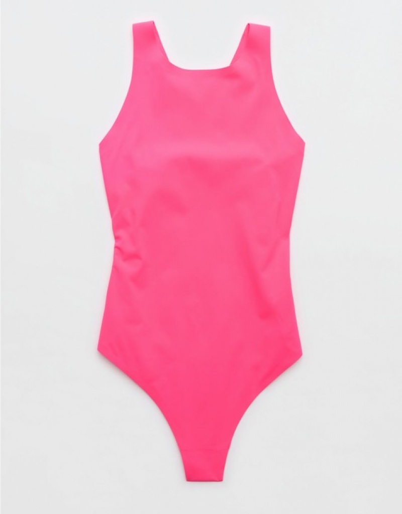 Aerie SMOOTHEZ Racerback Bodysuit Rose | OYS-906835