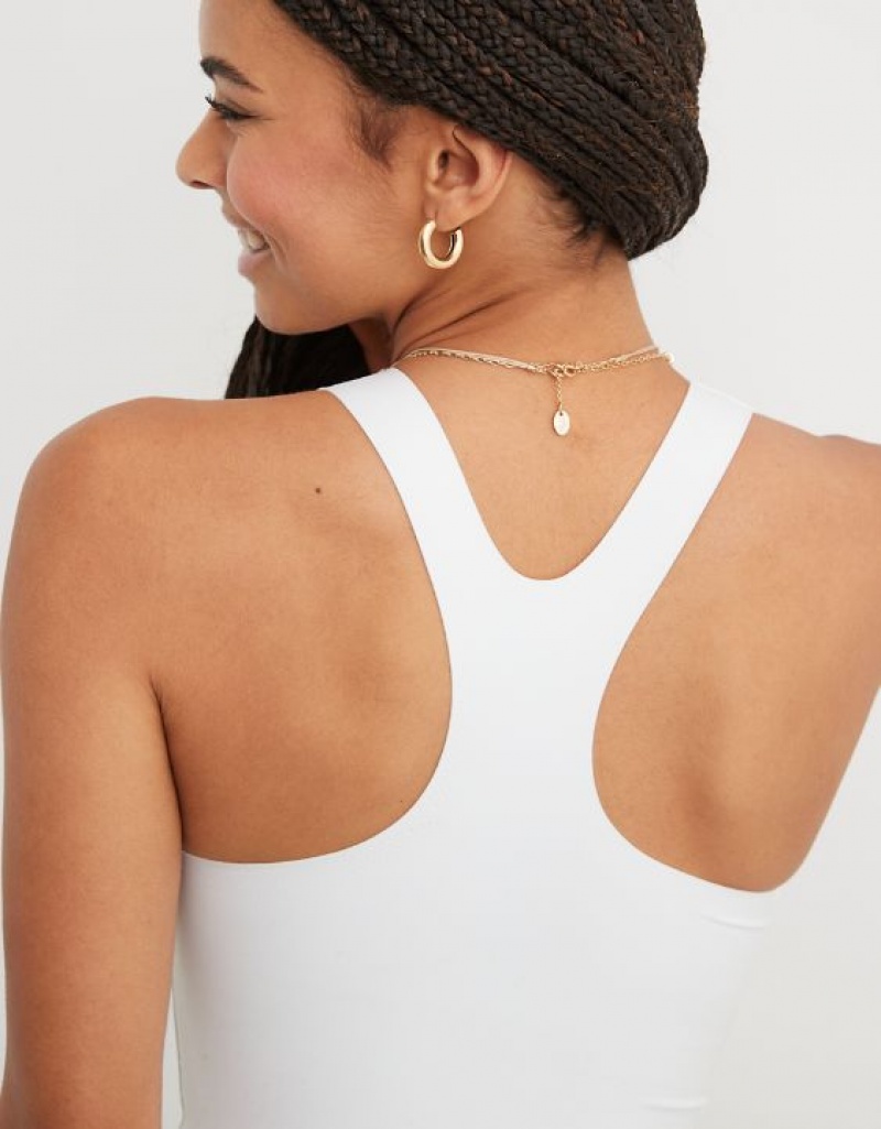 Aerie SMOOTHEZ Racerback Bodysuit White | KCG-584362