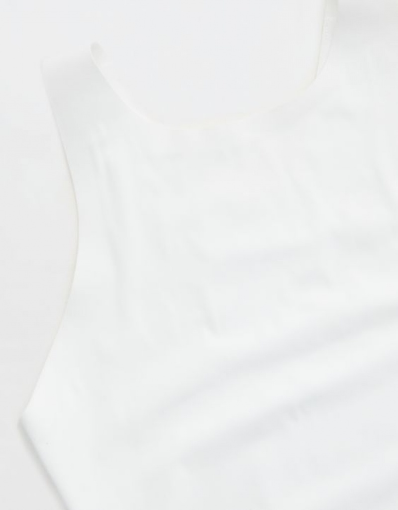 Aerie SMOOTHEZ Racerback Bodysuit White | KCG-584362