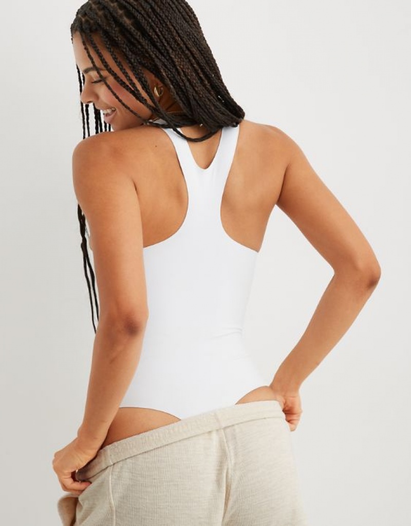 Aerie SMOOTHEZ Racerback Bras White | HKG-196820