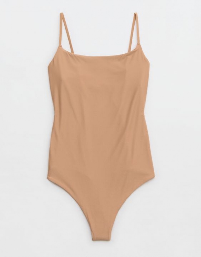 Aerie SMOOTHEZ Scoop Bodysuit Beige | SHR-398107