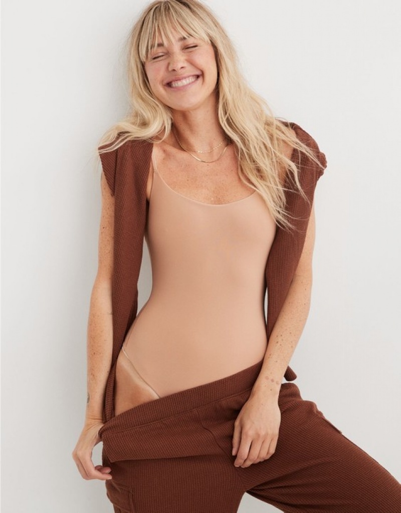 Aerie SMOOTHEZ Scoop Bodysuit Beige | SHR-398107