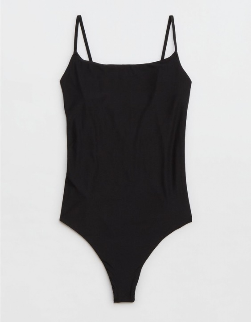 Aerie SMOOTHEZ Scoop Bodysuit Black | VSK-136780