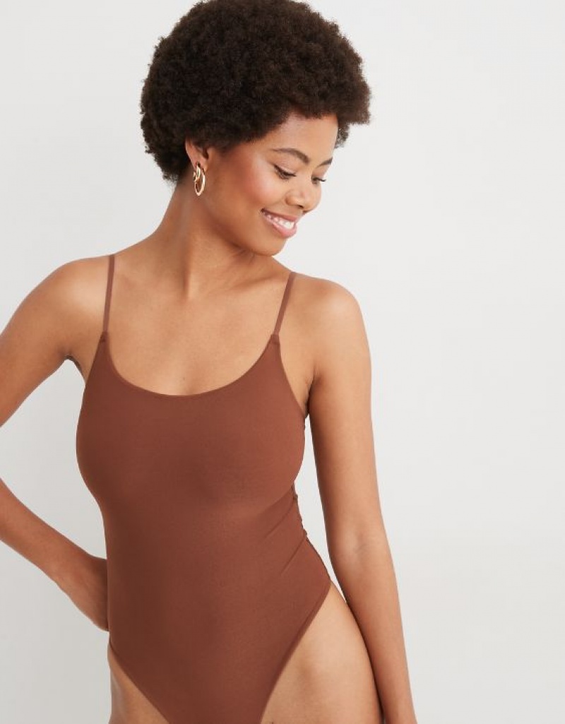 Aerie SMOOTHEZ Scoop Bodysuit Brown | EKP-603419