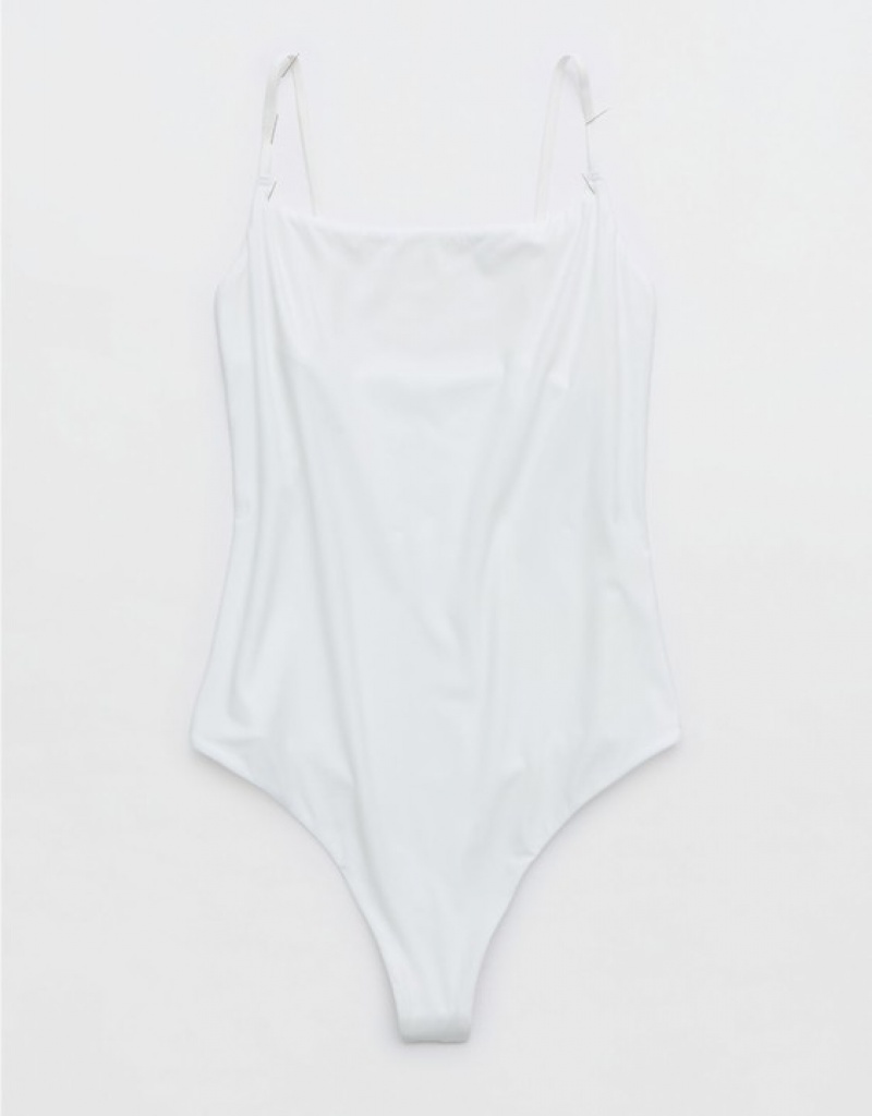 Aerie SMOOTHEZ Scoop Bodysuit White | NIL-706823