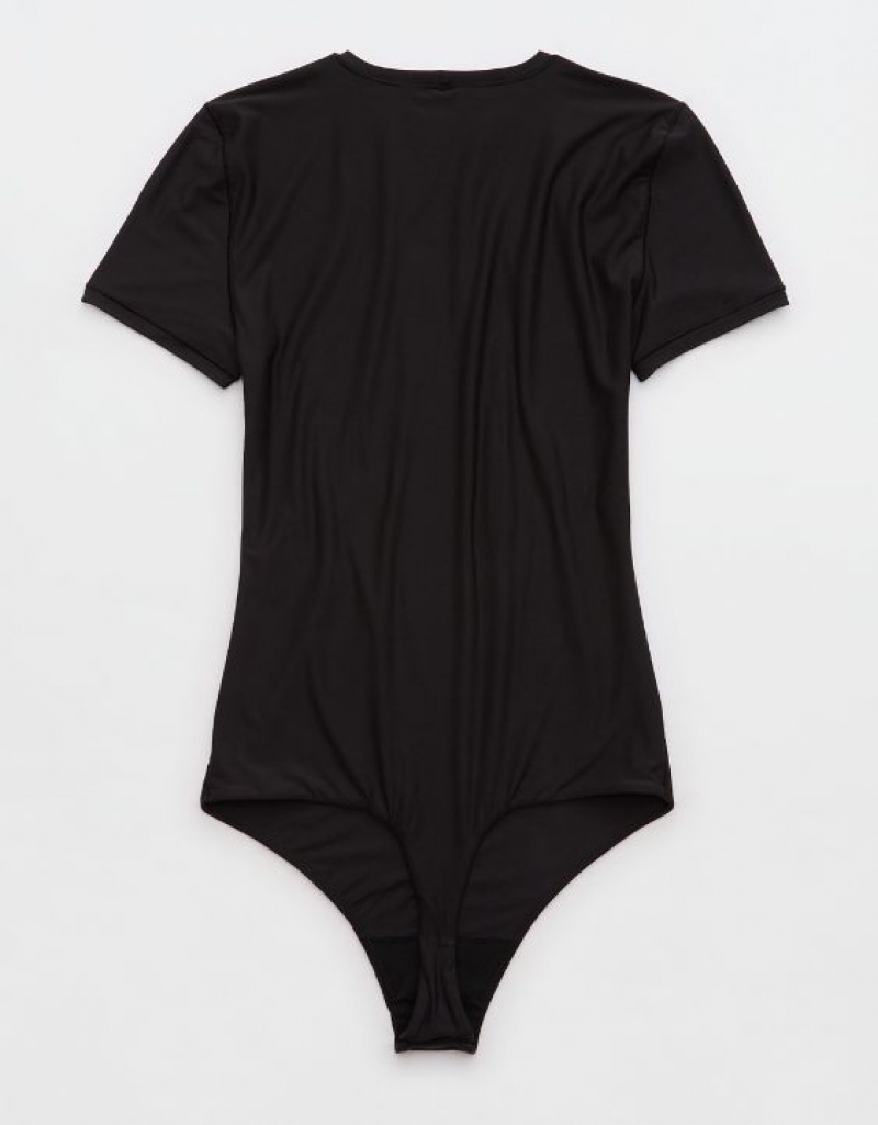 Aerie SMOOTHEZ Sleeve Bodysuit Black | SFN-921347